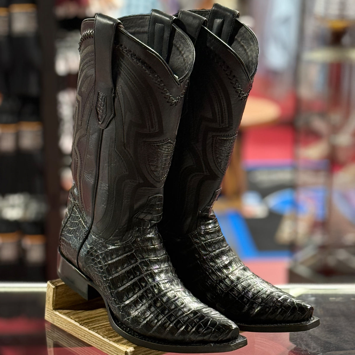  Black Caiman Boots Snip Toe