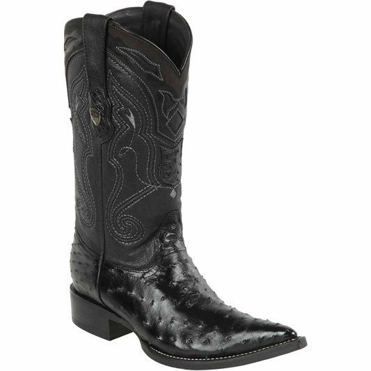  Black Pointed Toe Ostrich Boots