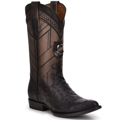  Round Toe Black Ostrich Boot