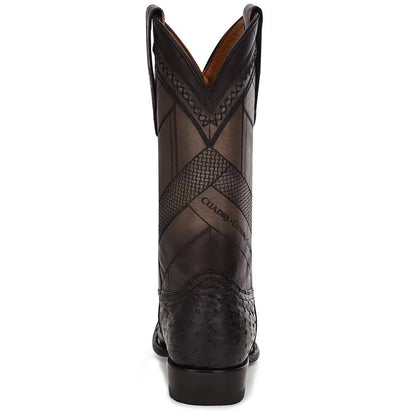  Round Toe Black Ostrich Boot