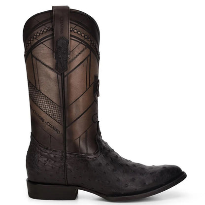  Round Toe Black Ostrich Boot