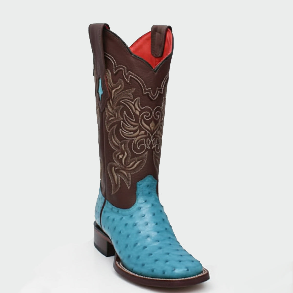  Turquoise Square Toe Ostrich Cowgirl Boots