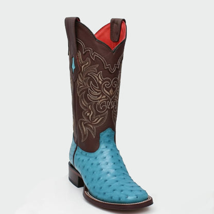  Turquoise Square Toe Ostrich Cowgirl Boots