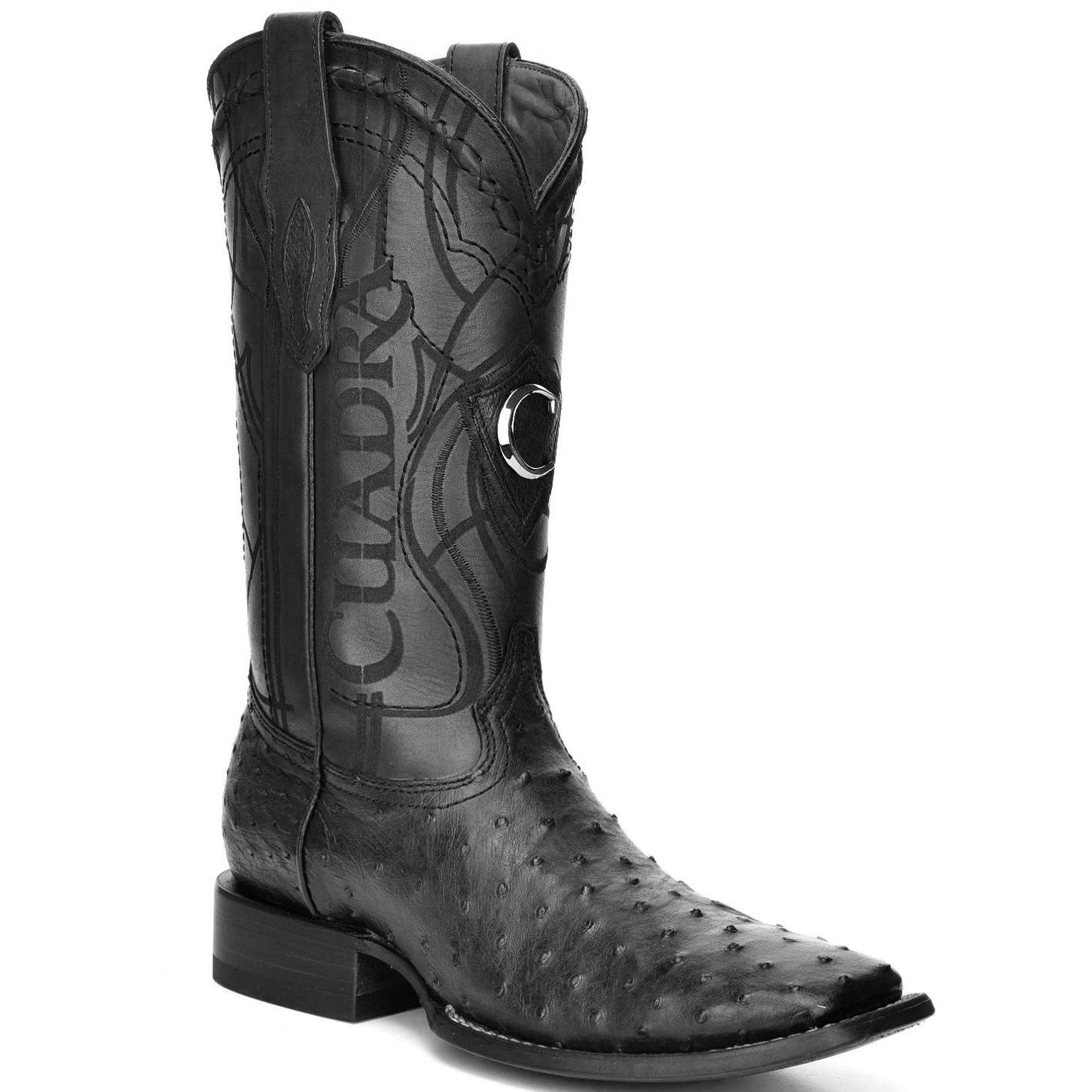  Black Ostrich Boots Square Toe