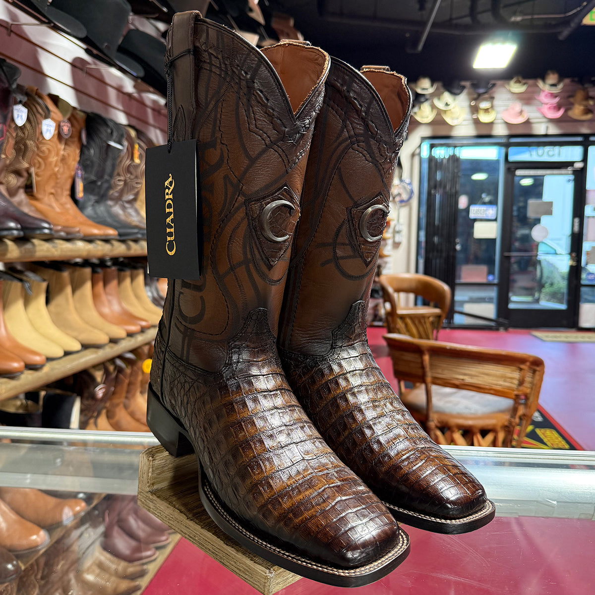  Caiman Belly Square Toe Cowboy Boots Porto Maple
