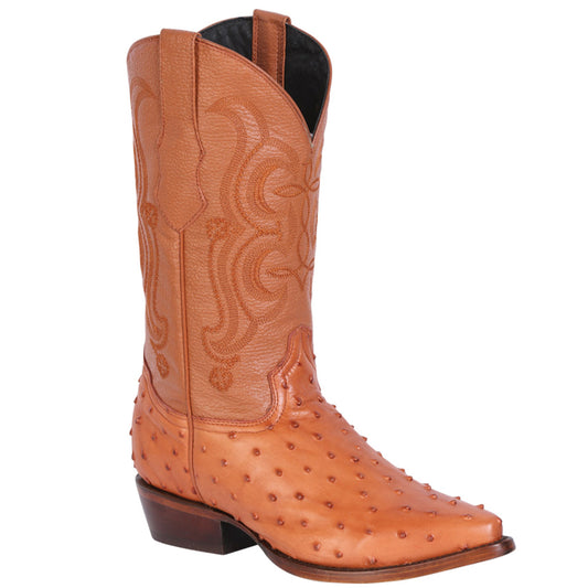 Ostrich Print Boots Pointed Toe Cognac