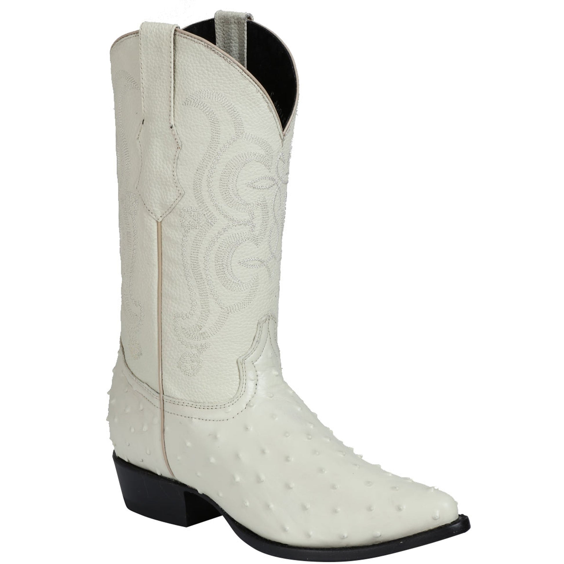  Bone White Ostrich Print Boots Pointed Toe