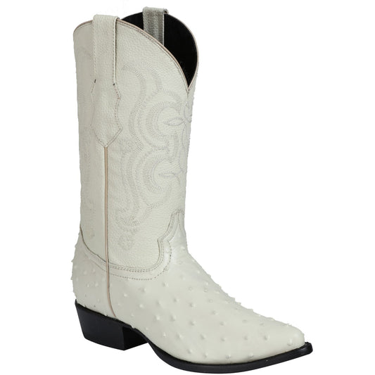  Bone White Ostrich Print Boots Pointed Toe