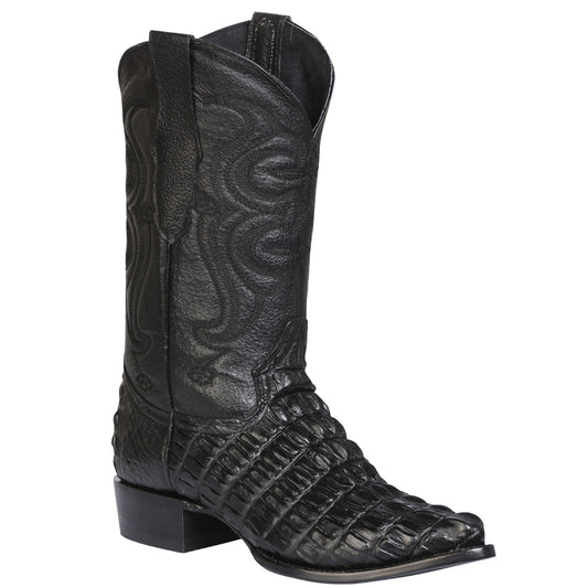  Black Crocodile Print Boots Pointed Toe