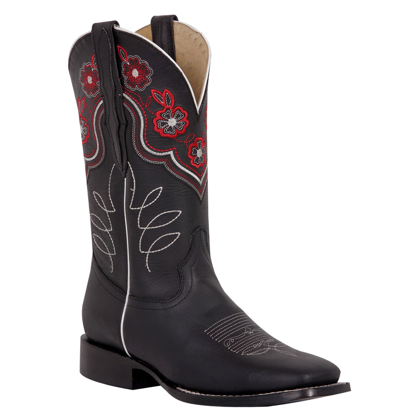  Flower Square Toe Cowgirl Boots
