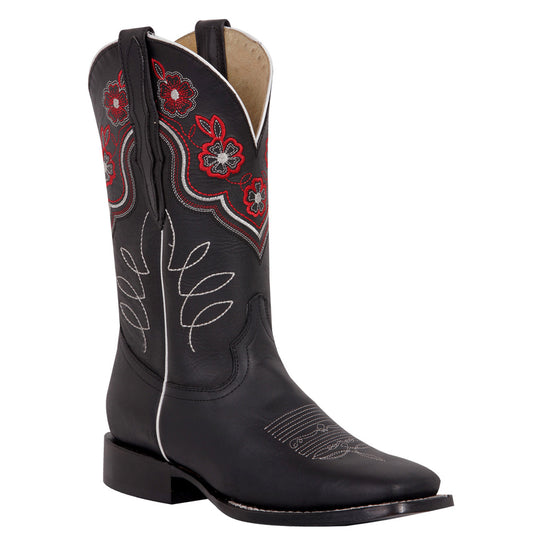  Flower Square Toe Cowgirl Boots