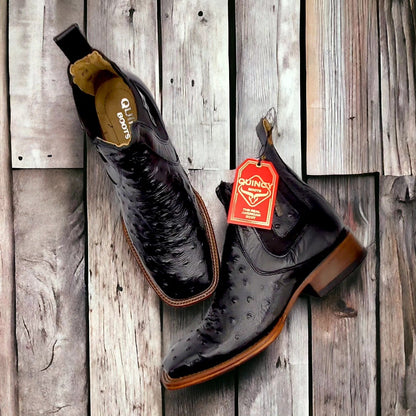  Black Ostrich Print Boots