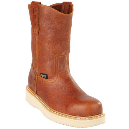  Leather Pull On Grisly Work Boots Steel Toe Honey