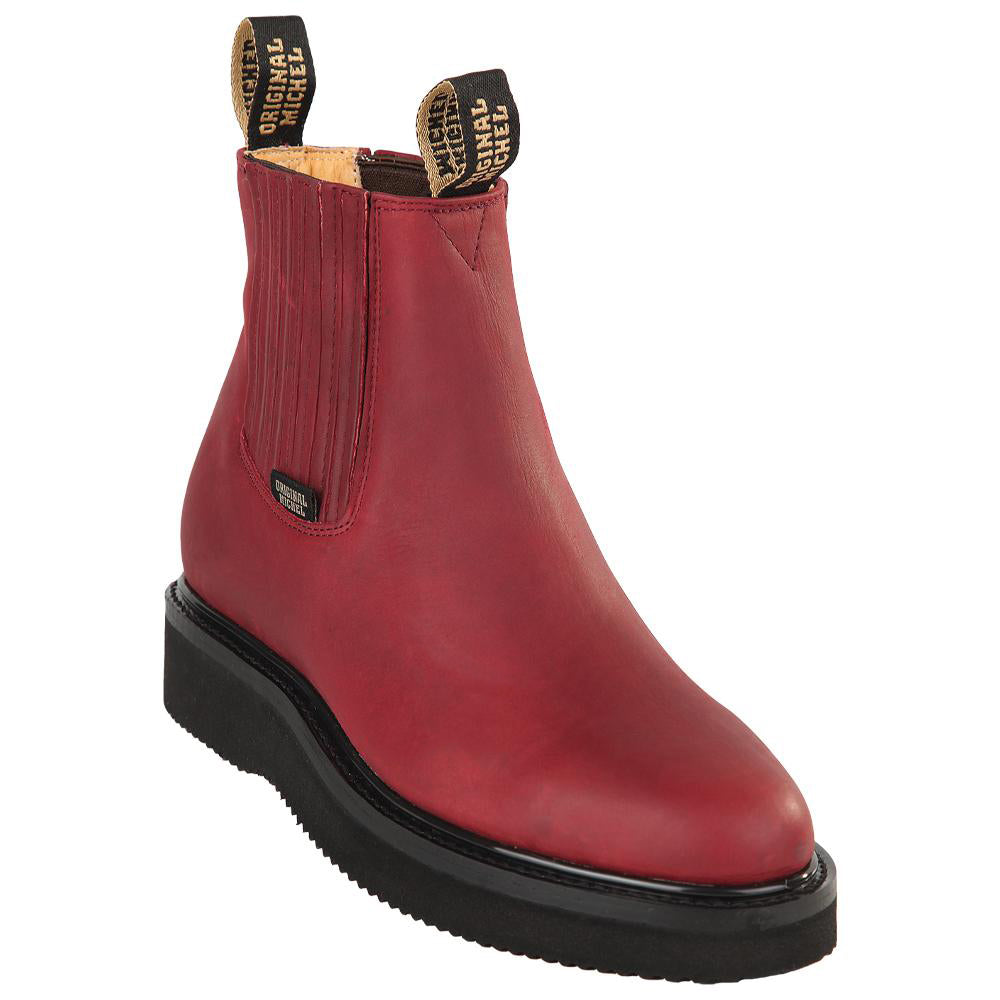  Short Ankle Pull On Work Boots - Burgundy
