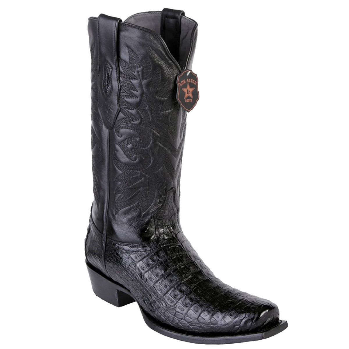  Black Caiman Square Toe Boots
