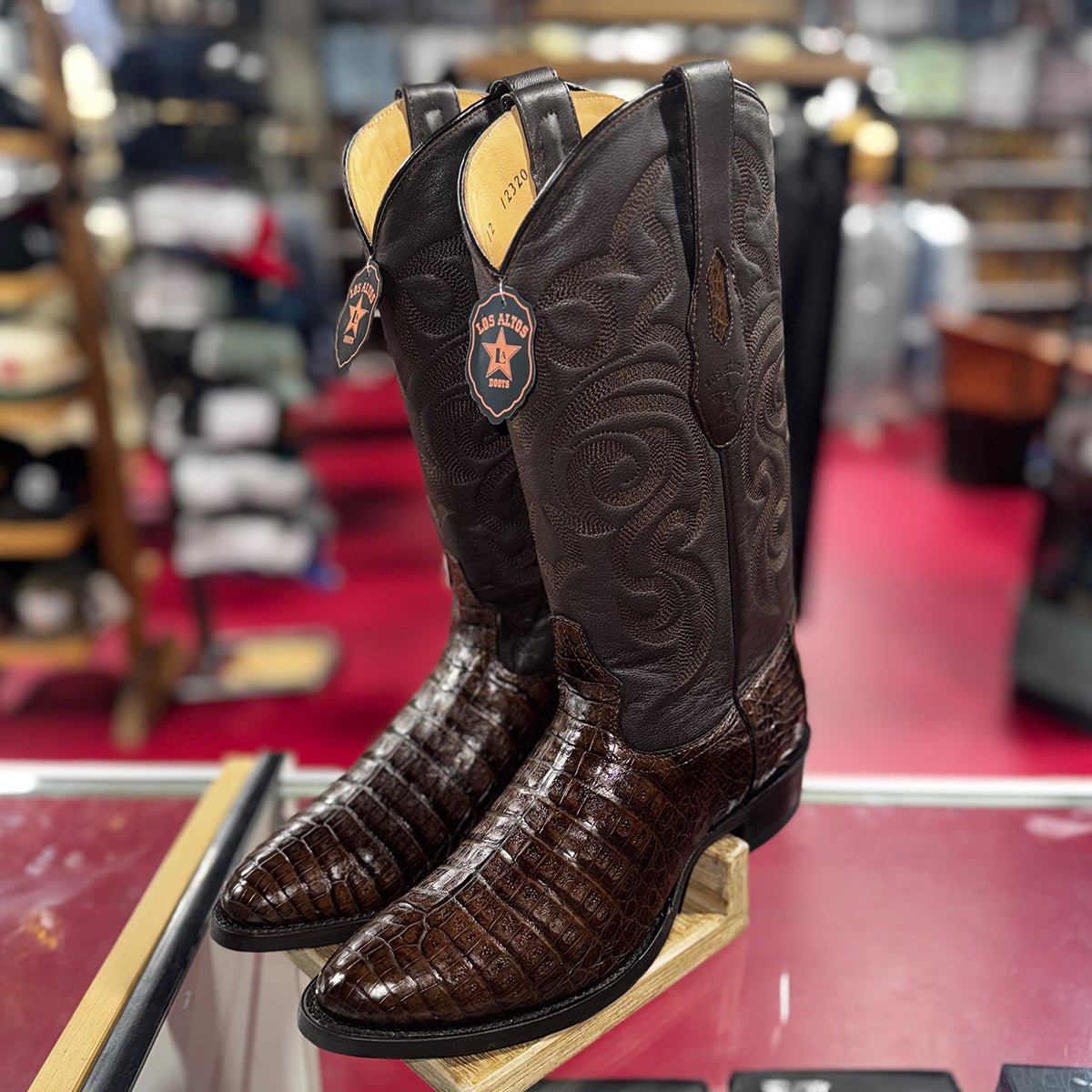  Mens Brown Caiman Boots R-Toe