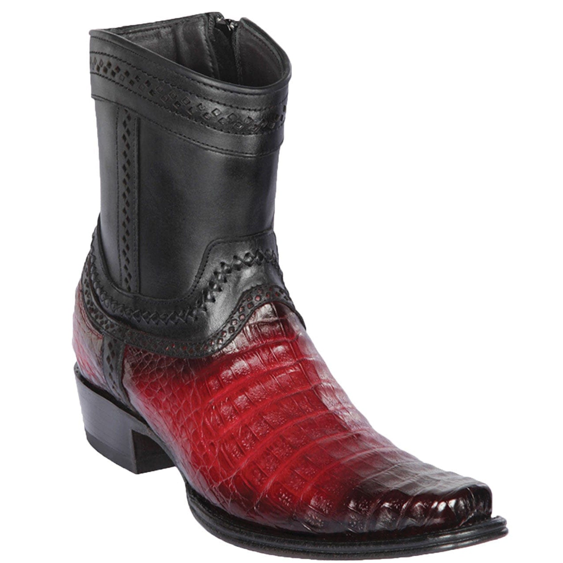  Caiman Belly Short Cowboy Boots Burgundy