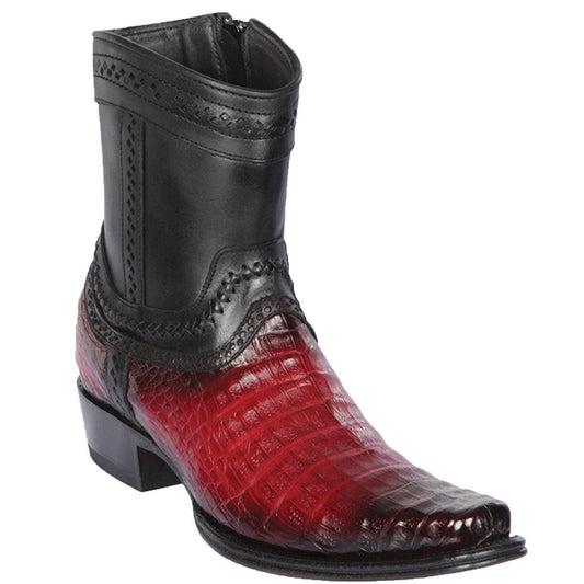  Caiman Belly Short Cowboy Boots Burgundy