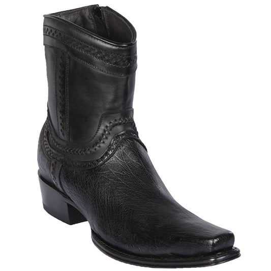  Smooth Ostrich Black Short Cowboy Boots