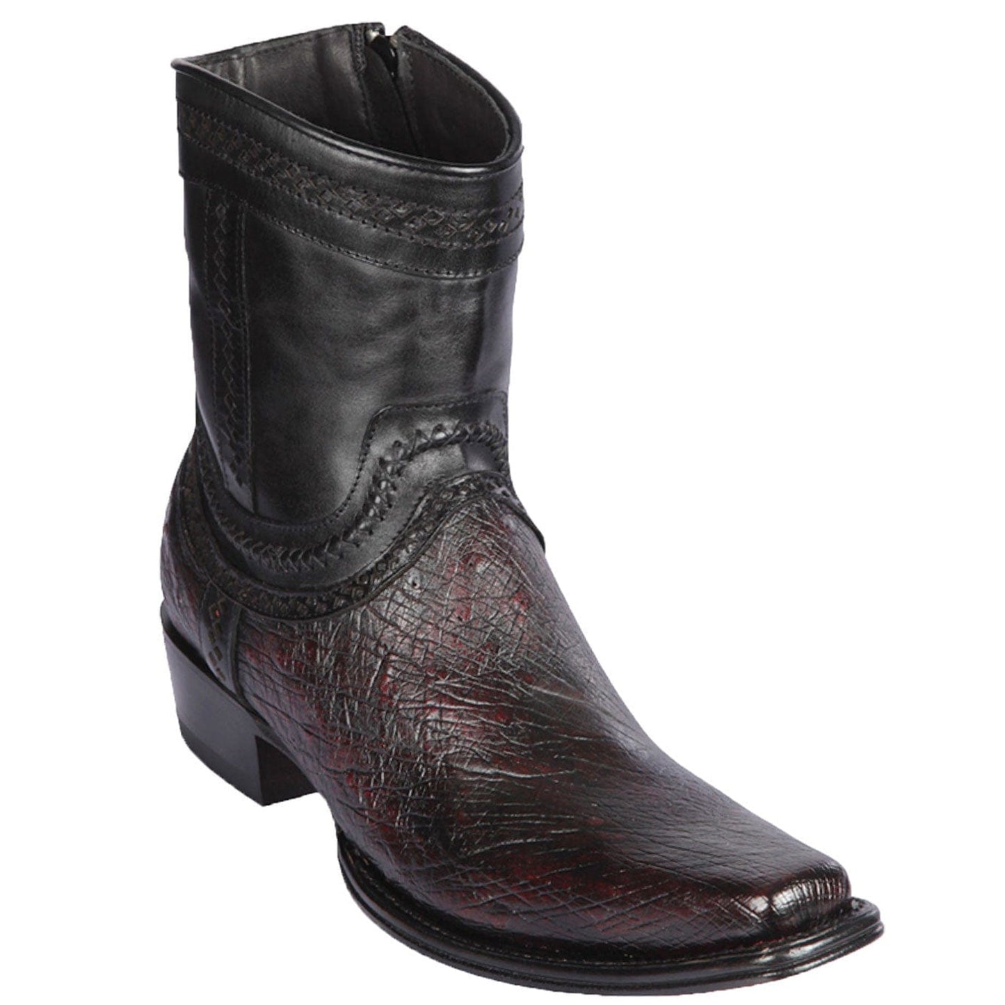  Smooth Ostrich Short Cowboy Boots Black Cherry