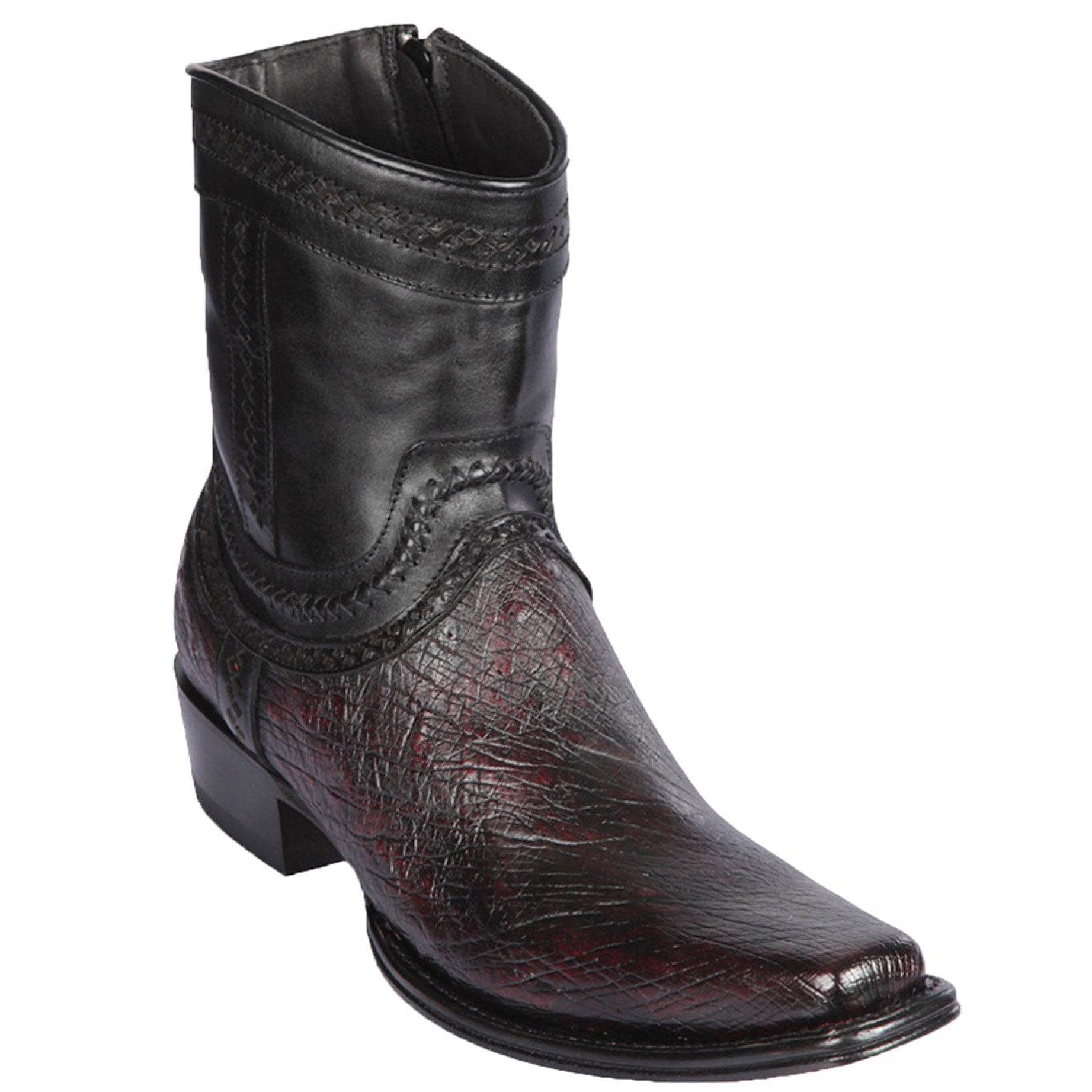  Smooth Ostrich Short Cowboy Boots Black Cherry