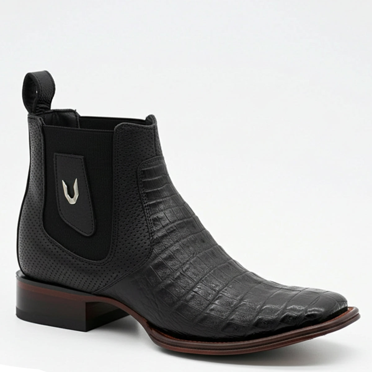  Black Caiman Chelsea Square Toe Boots