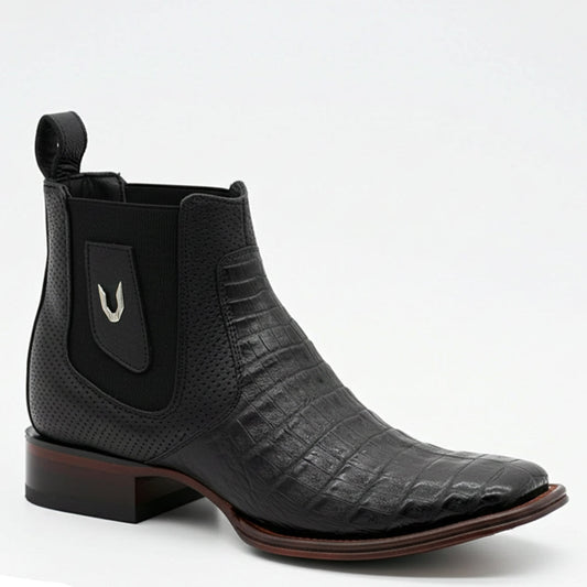  Black Caiman Chelsea Square Toe Boots