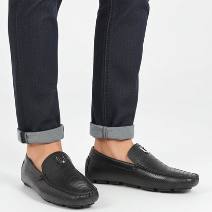  Black Ostrich Leg Moccasins