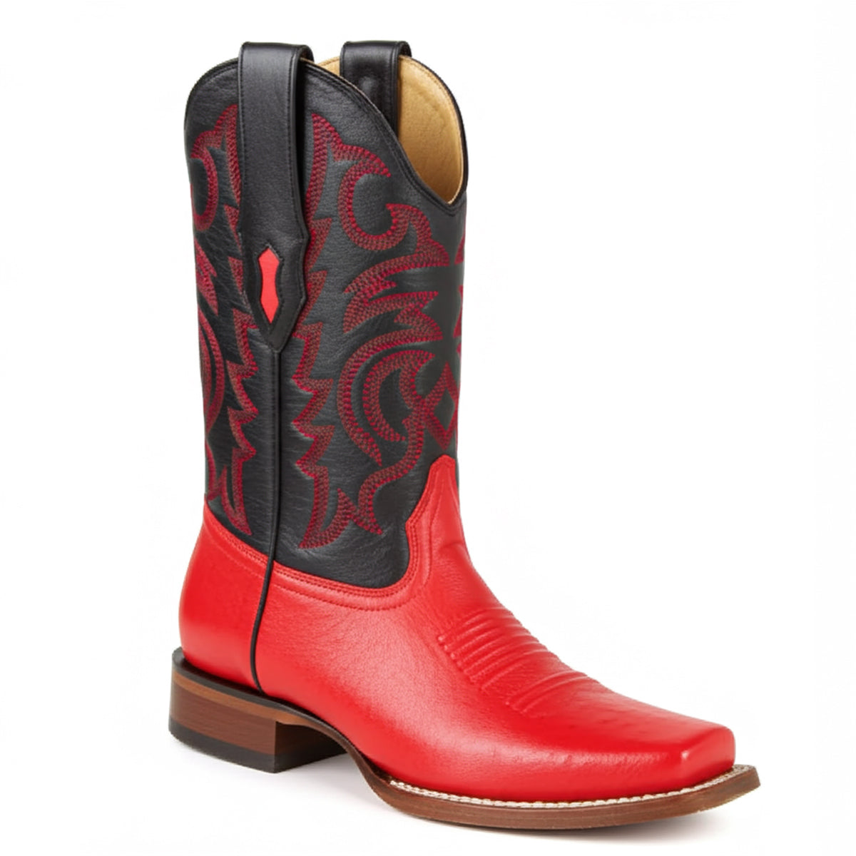  Red Square Toe Boot Smooth Ostrich