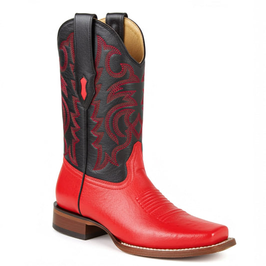  Red Square Toe Boot Smooth Ostrich
