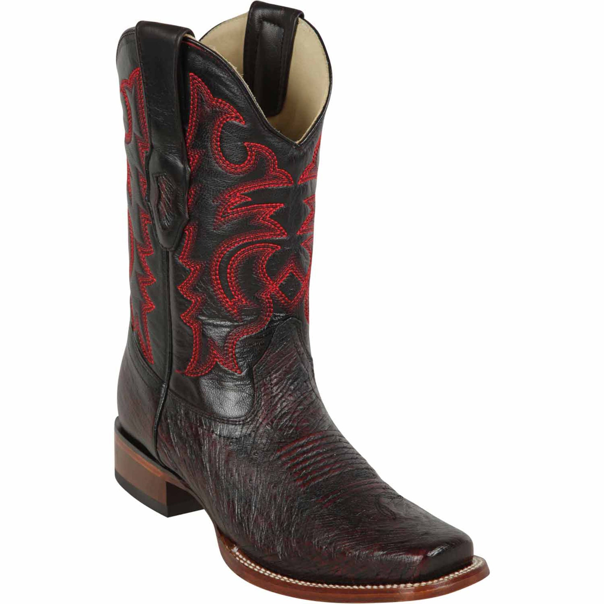  Mens Square Toe Smooth Ostrich Boots Black Cherry