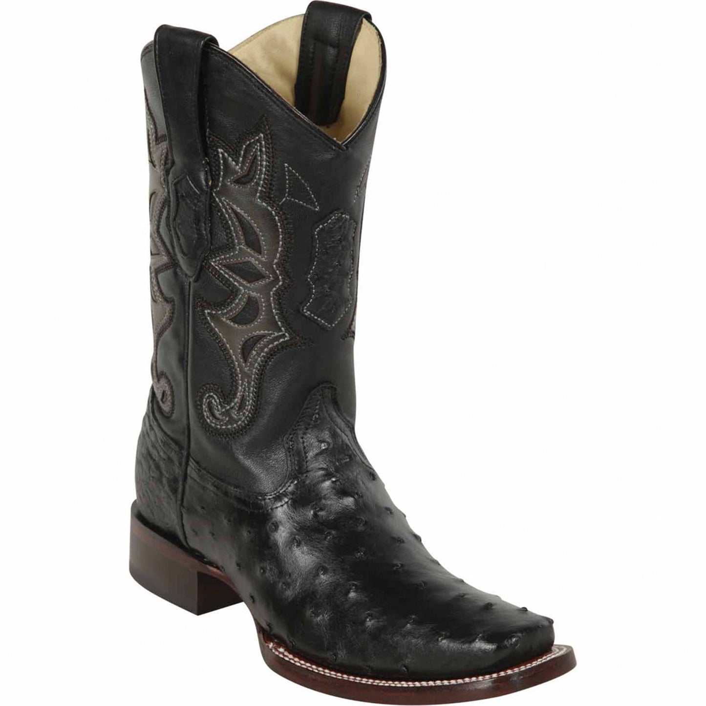  Black Ostrich Square Toe Boots