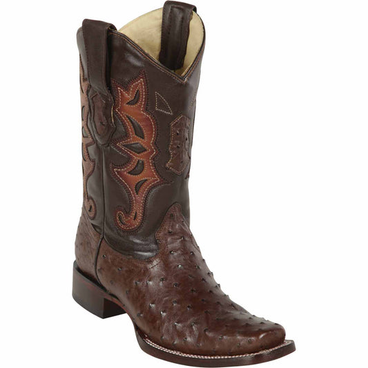  Square Toe Ostrich Boots Brown