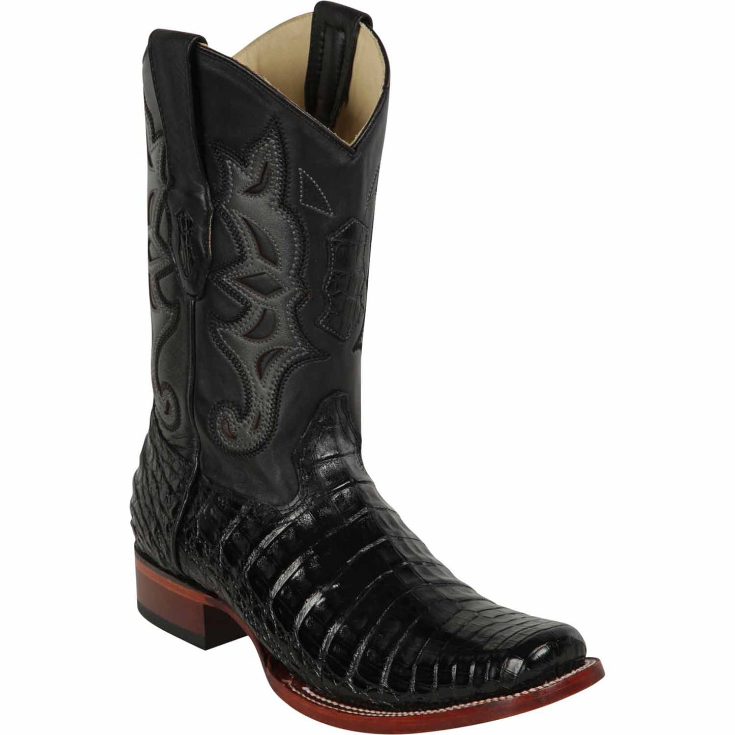  Black Square Toe Caiman Boots
