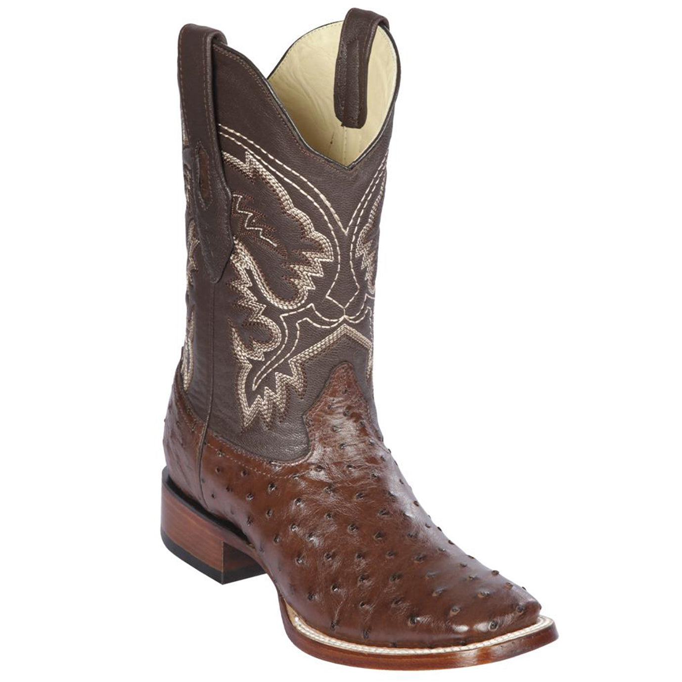  Brown Ostrich Square Toe Cowboy Boots