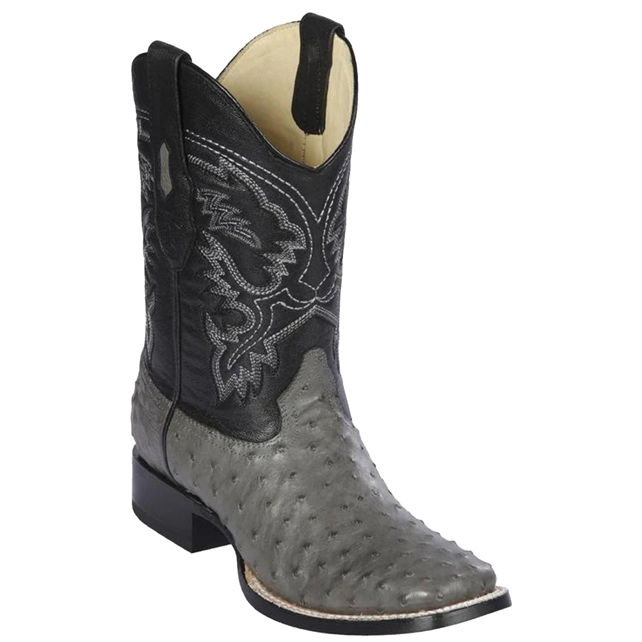  Grey Square Toe Boots Ostrich