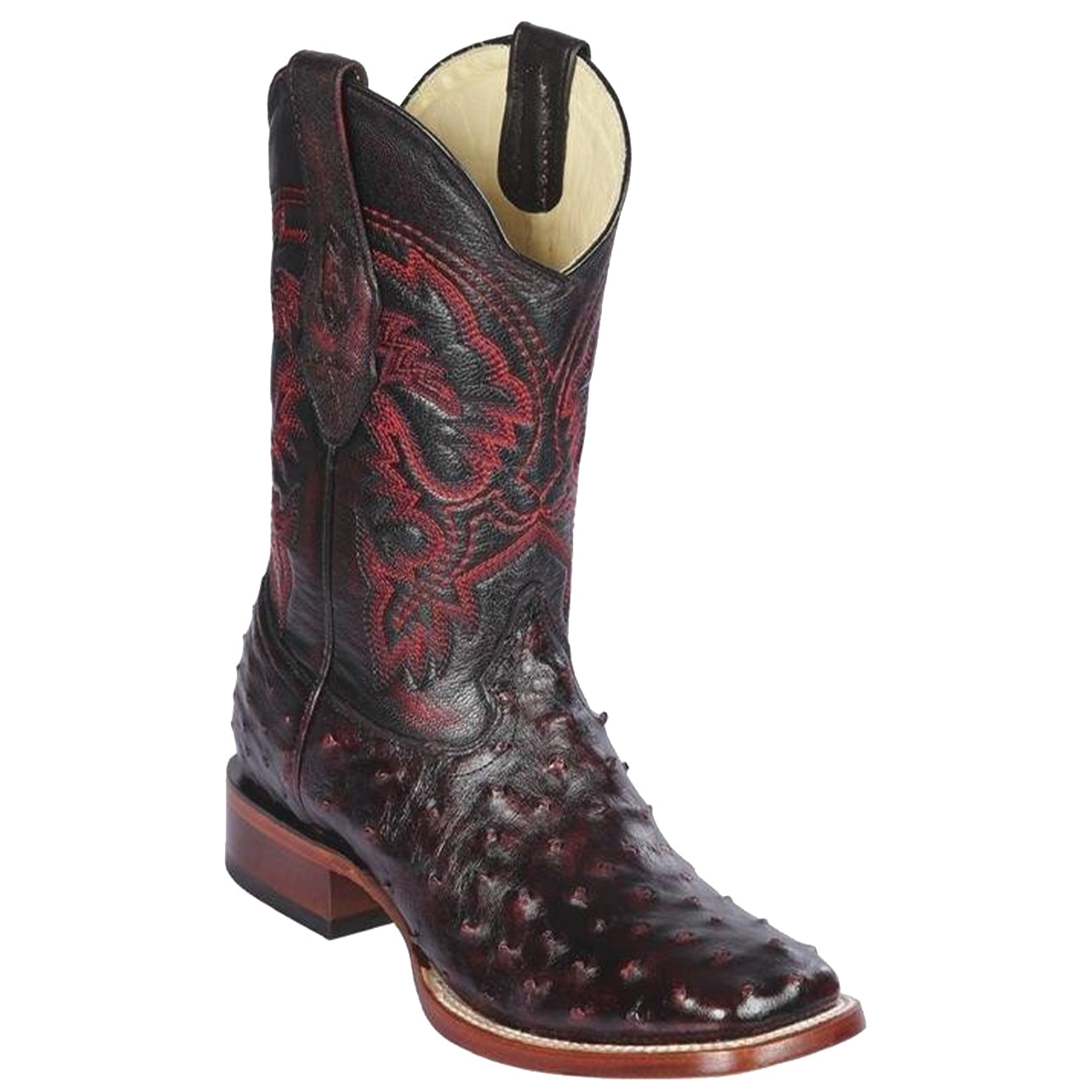  Black Cherry Ostrich Square Toe Boots