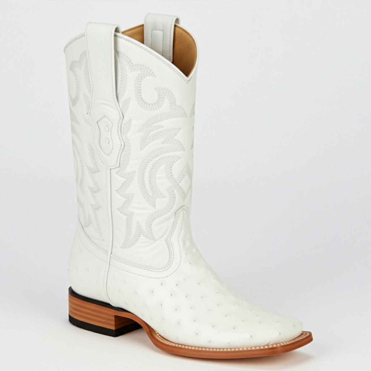  White Ostrich Boots Square Toe