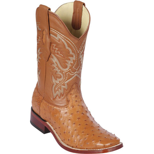  Honey Ostrich Square Toe Boots