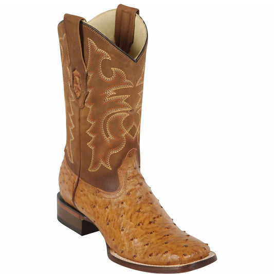  Amber Ostrich Square Toe Boots