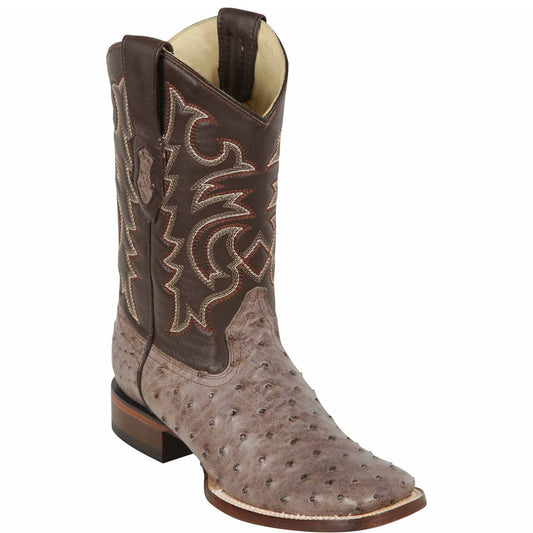 Rustic Brown Ostrich Square Toe Boots