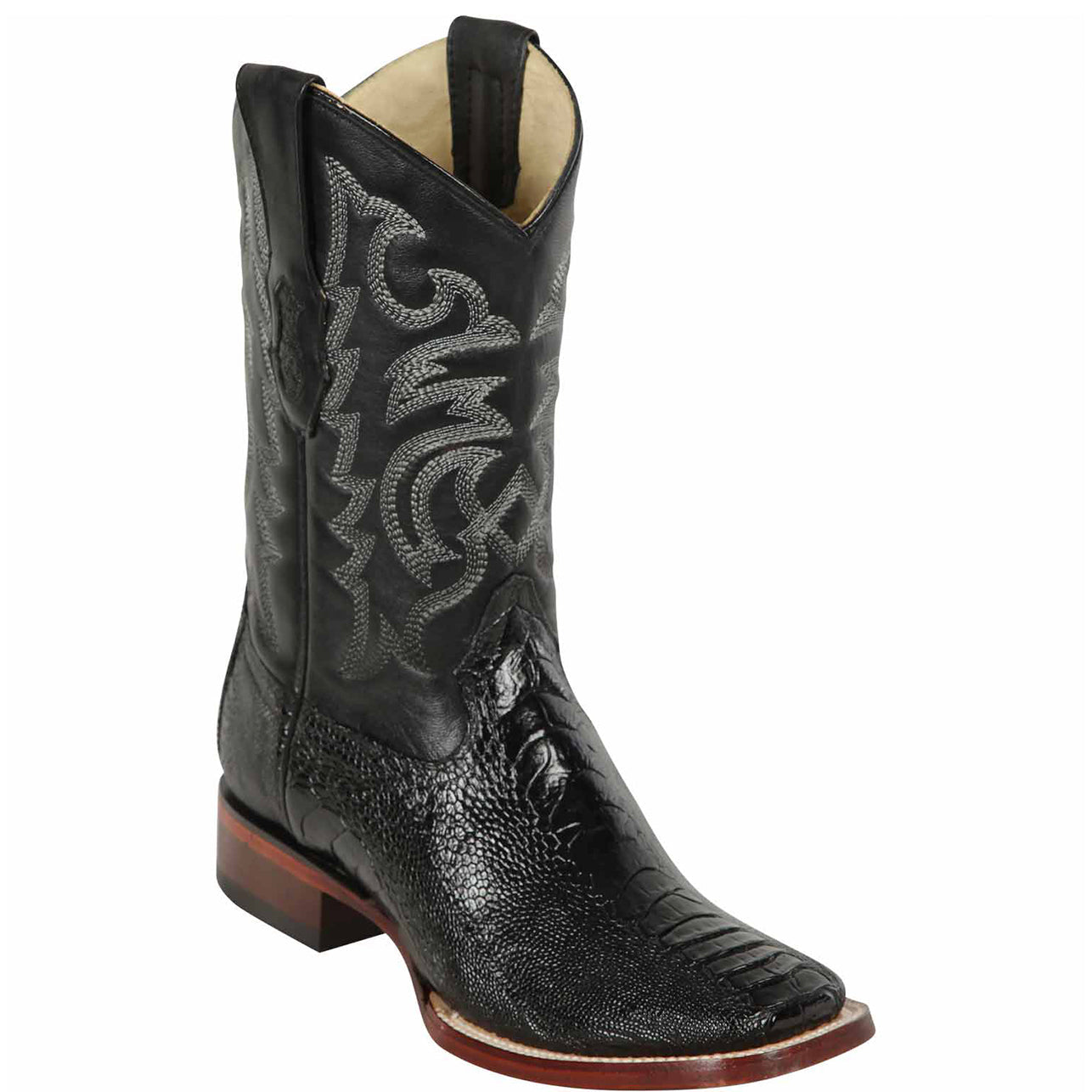  Black Ostrich Leg Square Toe Boots