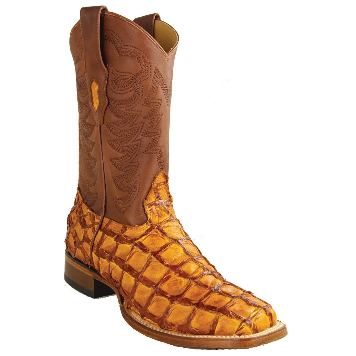  Cognac Pirarucu Square Toe Boots