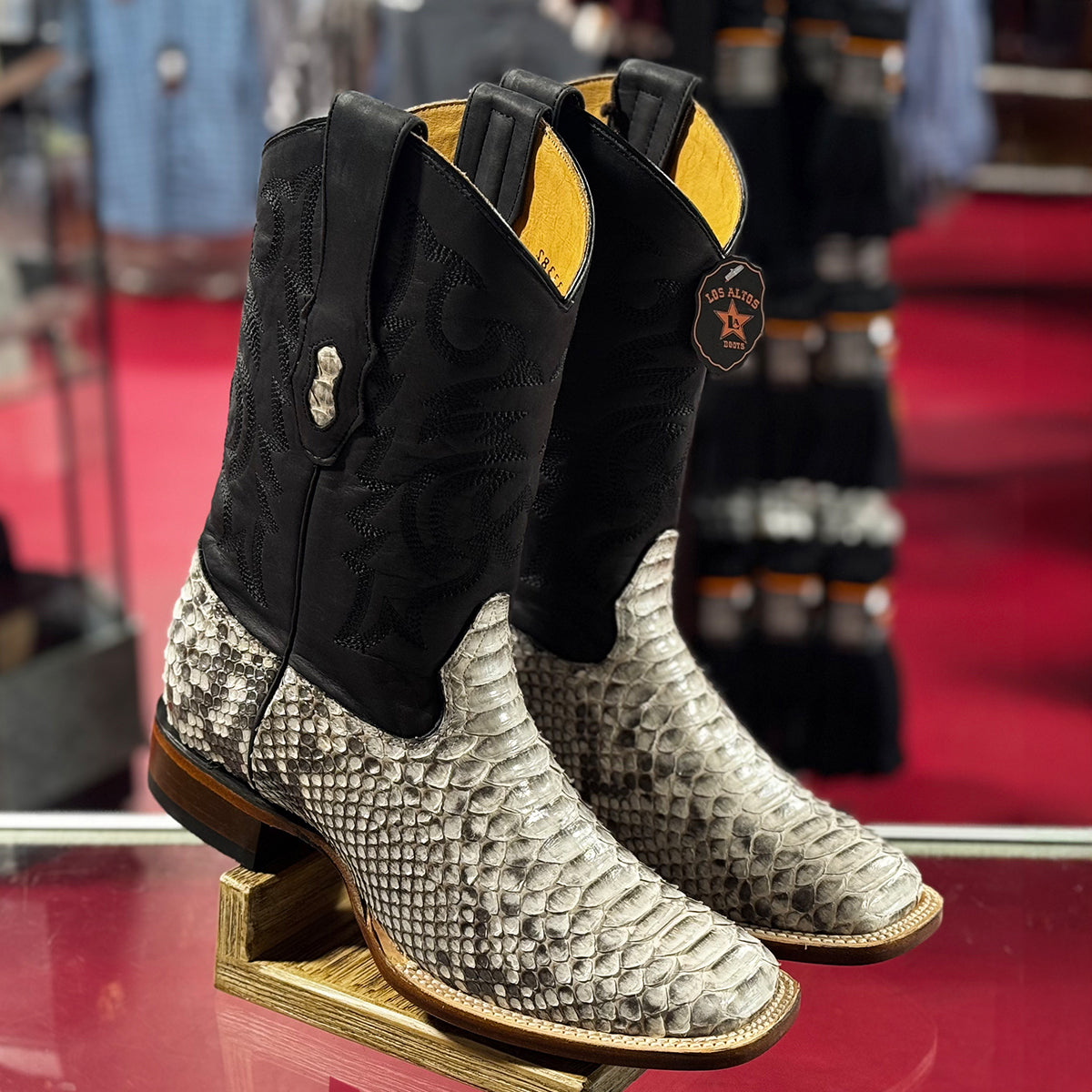  Natural Python Square Toe Boots