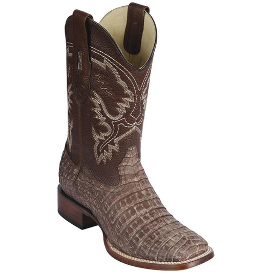  Caiman Belly Square Toe Cowboy Boots Sahara Brown