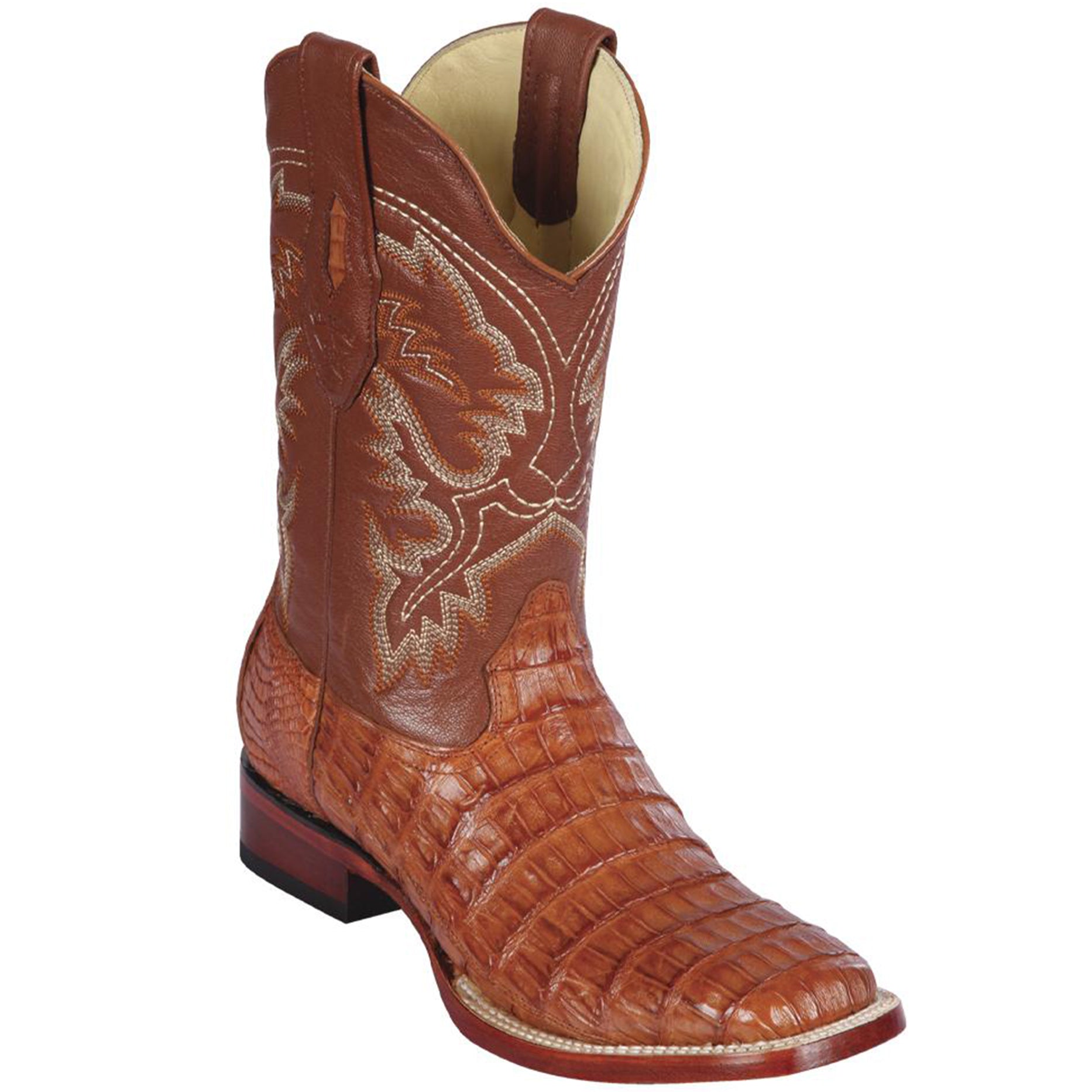  Caiman Square Toe Boots Cognac