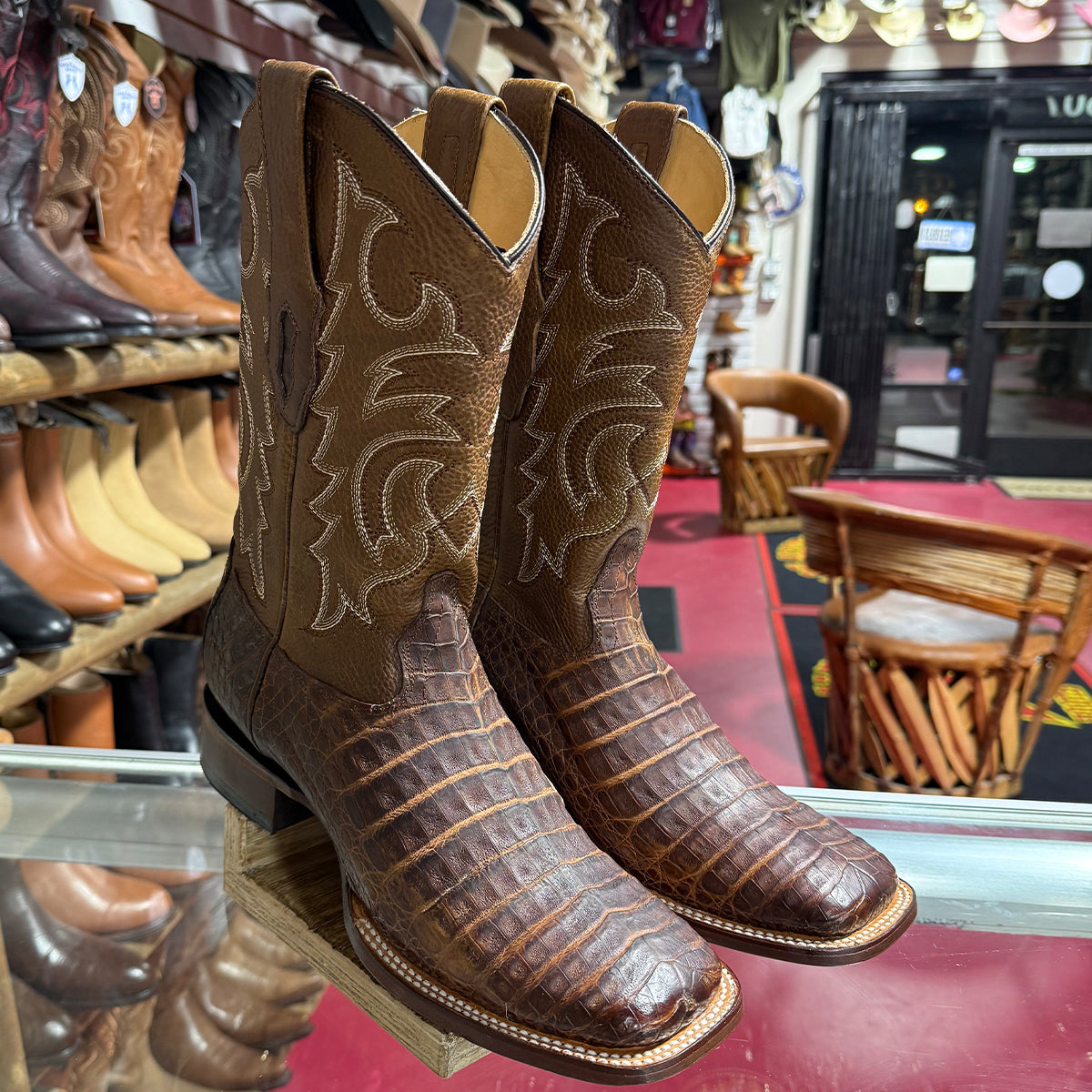  Caiman Brown Square Toe Cowboy Boots