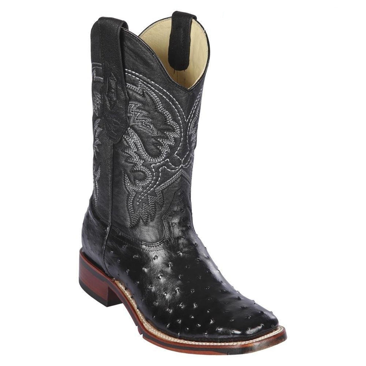  Black Ostrich Square Toe Western Boots