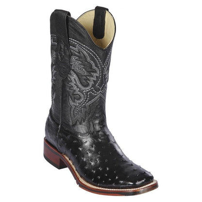  Black Ostrich Square Toe Western Boots