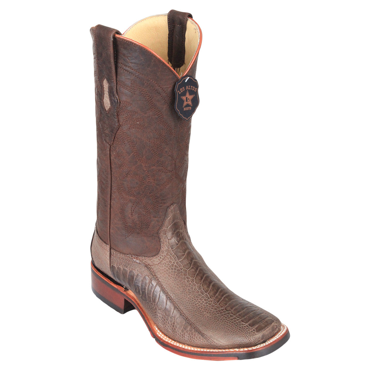  Grasso Brown Ostrich Leg Square Toe Cowboy Boots
